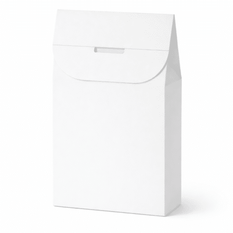 Minimalist white box against white backdrop